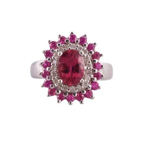 14k Gold Pink Tourmaline Sapphire Diamond Ring