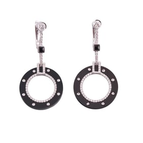 14k Gold Diamond Black Chalcedony Earrings