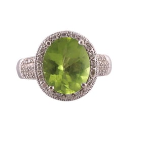 14k Gold Peridot Diamond Ring