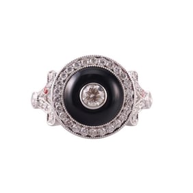 18k Gold Diamond Black Chalcedony Ring
