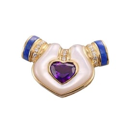 18k Gold Mother of Pearl Diamond Amethyst Slide Pendant