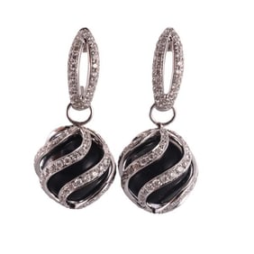 18k Gold Diamond Onyx Day Night Earrings