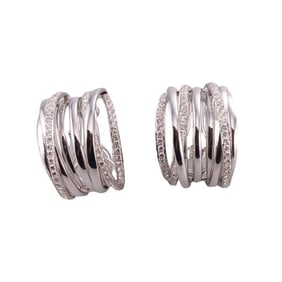 18k Gold Diamond Crossover Hoop Earrings