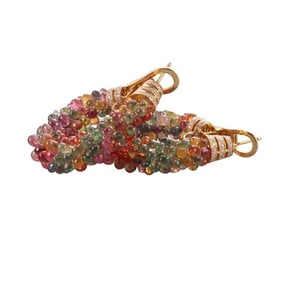 18k Gold Diamond Multi Color Sapphire Briolette Hoop Earrings