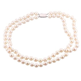 14k Gold Pearl Two Strand Necklace