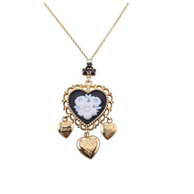Dolce & Gabbana Gold Black Jade Sapphire Heart Pendant Necklace