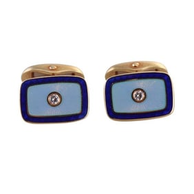 Faberge 18k Gold Diamond Enamel Cufflinks