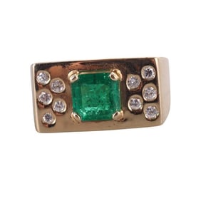 14k Gold Diamond Emerald Ring