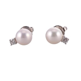Tiffany & Co 18k Gold Diamond Pearl Stud Earrings