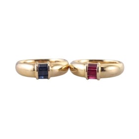 Tiffany & Co 18k Gold Sapphire Ruby Ring Set