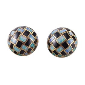 Tiffany & Co 18k Gold Onyx Opal Checkerboard Earrings