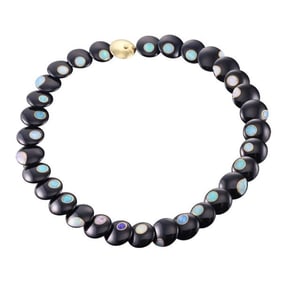 Tiffany & Co 18k Gold Opal Black Jade Inlay Disc Necklace