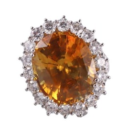 AGL 17.96ct Yellow Sapphire Diamond 18k Gold Ring Pendant