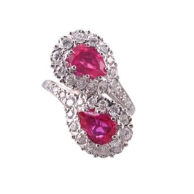 18k Gold Diamond Ruby Bypass Ring