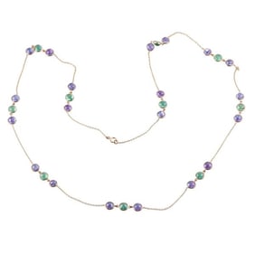 18k Gold Tanzanite Emerald Station Necklace
