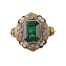 18k Gold Platinum Diamond Pearl Ring