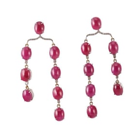 14k Gold Silver Natural Ruby Diamond Chandelier Earrings