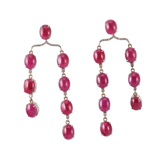 14k Gold Silver Natural Ruby Diamond Chandelier Earrings (1 of 6)
