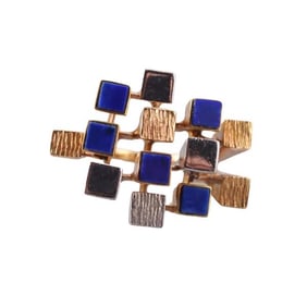 18k Tri Color Gold Lapis Ring