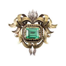 18k Gold Diamond Pearl Brooch Pin