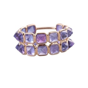 18k Gold Natural Tanzanite Sugarloaf Double Band Ring