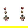18k Gold Multi Color Tourmaline Flower Heart Drop Earrings