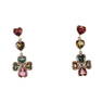 18k Gold Multi Color Tourmaline Flower Heart Drop Earrings