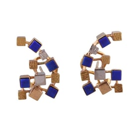18k Tri Color Gold Lapis Earrings