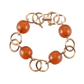 18k Gold Amber Oval Link Bracelet