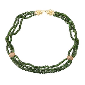 18k Gold Diamond Tourmaline Three Strand Necklace