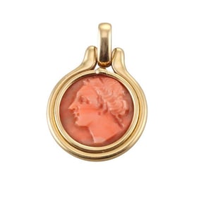 18k Gold Carved Coral Pendant