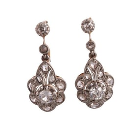 18k Gold Platinum Diamond Drop Earrings