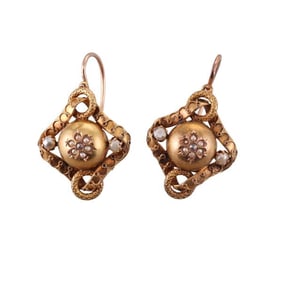 Antique Victorian 14k Gold Diamond Pearl Earrings