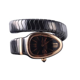 Bulgari Bvlgari Serpenti Spiga Ceramic Gold Wrap Bracelet Watch SPC35BG