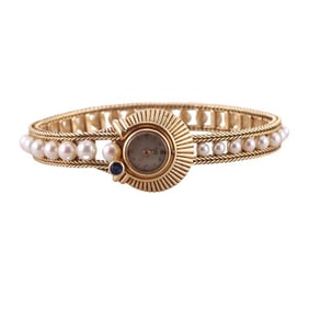 Spritzer & Furhmann Retro 18k Gold Pearl Sapphire Watch Bracelet