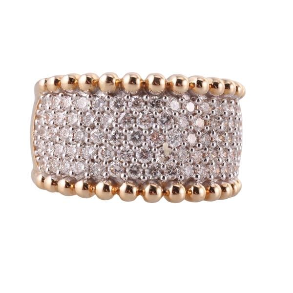 14k Yellow Gold Diamond Ring: METAL: 14k Gold. GEMSTONES: Diamonds approx. 1.30-1.50ctw. MEASUREMENTS: Ring size 6 3/4, top is 12.5mm. MARKED: IBG 14k. WEIGHT: 8.9 grams.Gemstones have not been graded for color and clarity, and te
