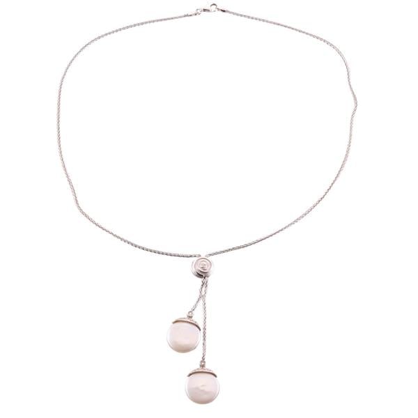Yvel 18k Gold Diamond Pearl Pendant Necklace: METAL: 18k Gold. GEMSTONES: Diamonds approx. 0.11ctw. Pearl. MEASUREMENTS: Necklace is 16" long x 1.5mm. Drops are 72mm and 50mm. MARKED: Yvel. WEIGHT: 13.2 grams.Gemstones have not been graded f