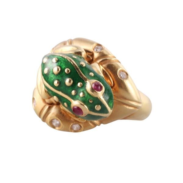 18k Gold Ruby Diamond Frog Enamel Ring (1 of 6)