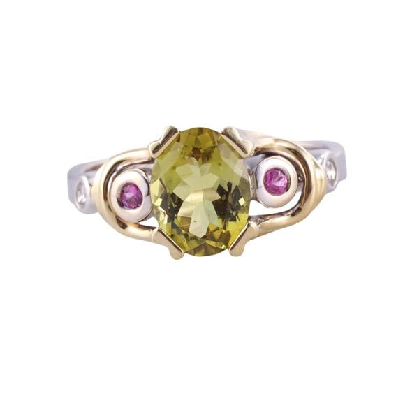 18k Two Tone Gold Peridot Diamond Ring (1 of 3)