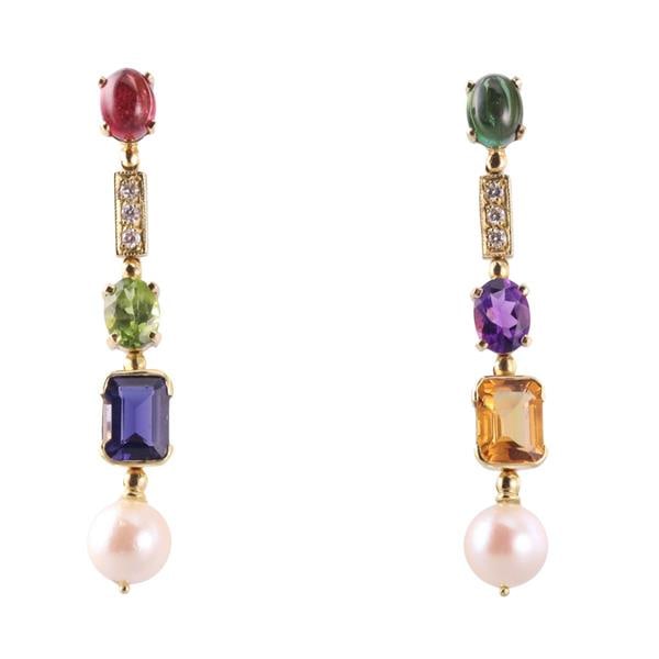 18k Gold Diamond Multi Gemstone Drop Earrings (1 of 2)