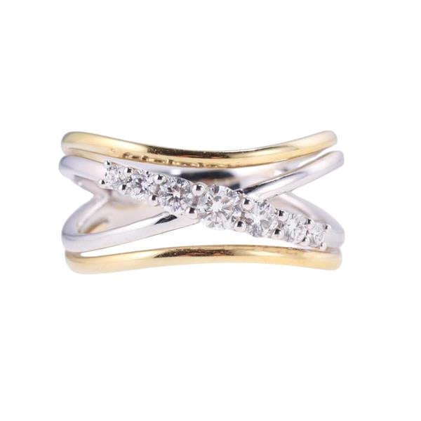 18k Two Tone Gold Diamond Crossover Ring (1 of 5)