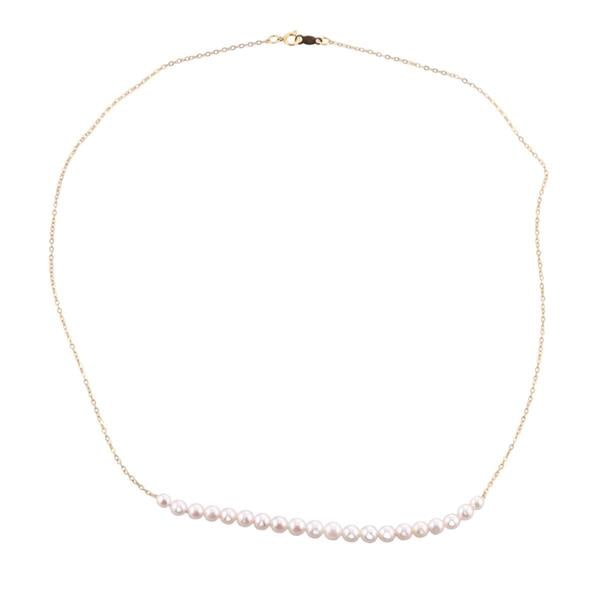 10k Gold Pearl Chain Necklace: METAL: 10k Gold. GEMSTONES: Cultured pearl 3.5-4.5mm. MEASUREMENTS: Necklace is 17" long. MARKED: 14k. WEIGHT: 3 grams.Gemstones have not been graded for color and clarity, and tested for clarity