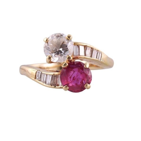 18k Gold Diamond Ruby Bypass Ring (1 of 4)