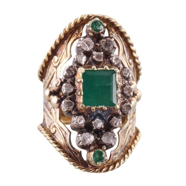 18k Gold Silver Rose Cut Diamond Emerald Ring (1 of 5)