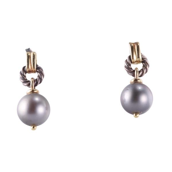 David Yurman 18k Gold Silver Pearl Drop Earrings (1 of 2)