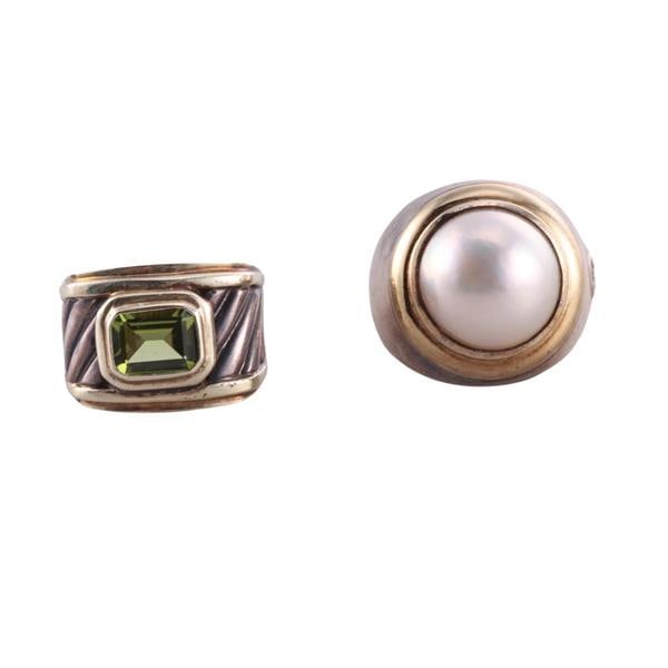 David Yurman Silver 14k 18k Gold Pearl Peridot Ring Lot (1 of 3)