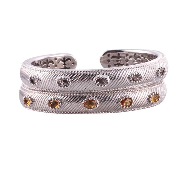 Judith Ripka Silver Smoky Yellow Quartz Cuff Bracelet Set (1 of 4)