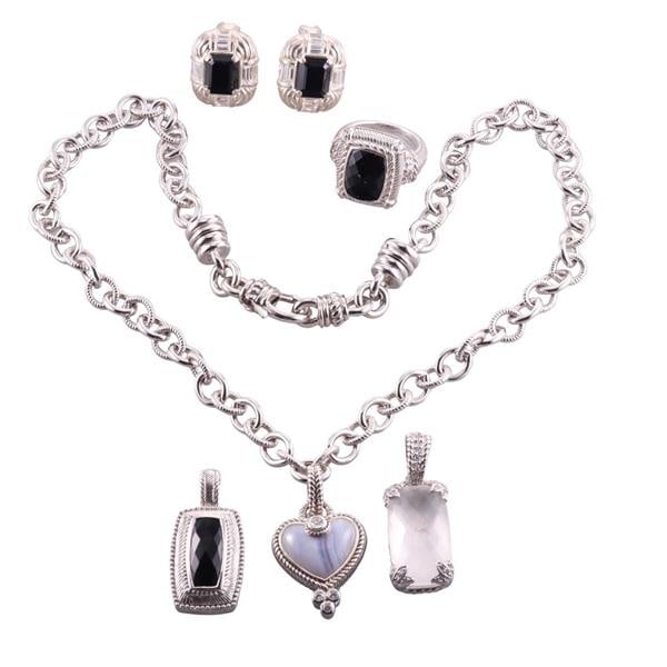 Judith Ripka Silver Multi Gemstone Ring Pendant Necklace Earrings Lot (1 of 4)