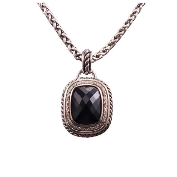 David Yurman Albion Silver Diamond Onyx Pendant Necklace (1 of 4)