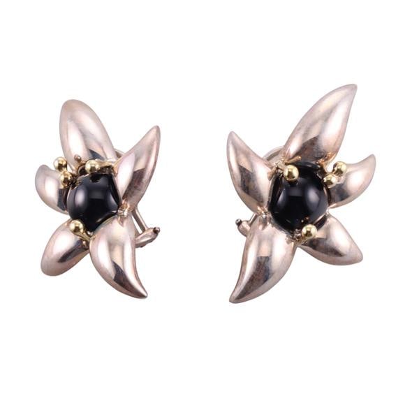 Tiffany & Co Silver Gold Onyx Earrings (1 of 3)